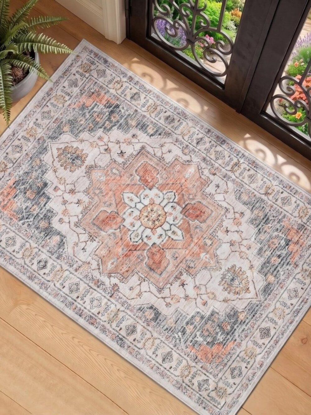 Washable 2x3 Entry Rug, Small Rugs for Entryway, Boho Rug Low Pile, Vintage Soft